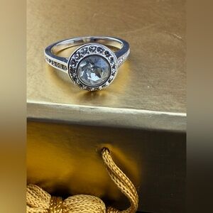 Swarovski Crystal Halo Ring Sterling Silver Pavé Band Size 7 EU 55